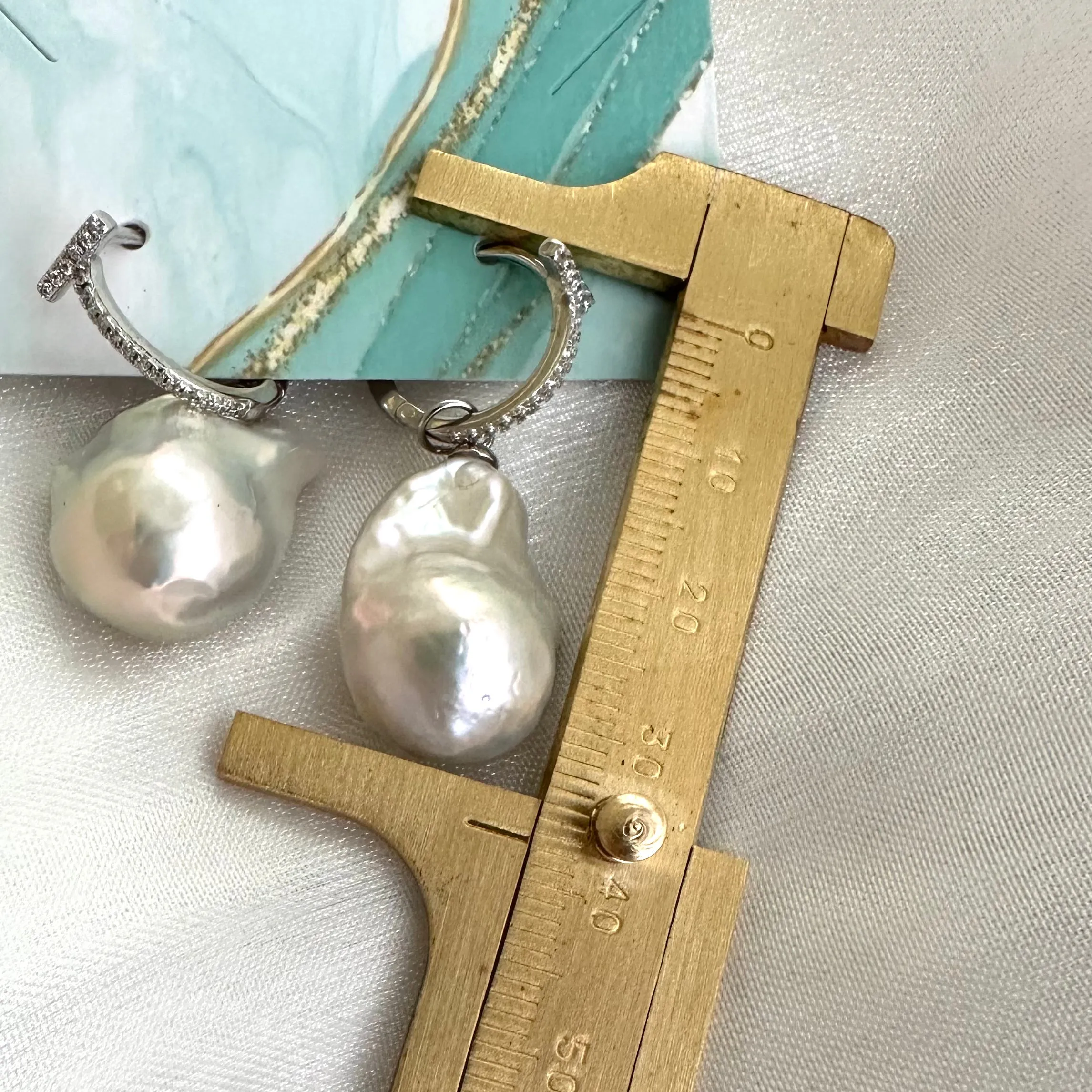 White Baroque Pearl Hoop Earrings in Silver or Gold