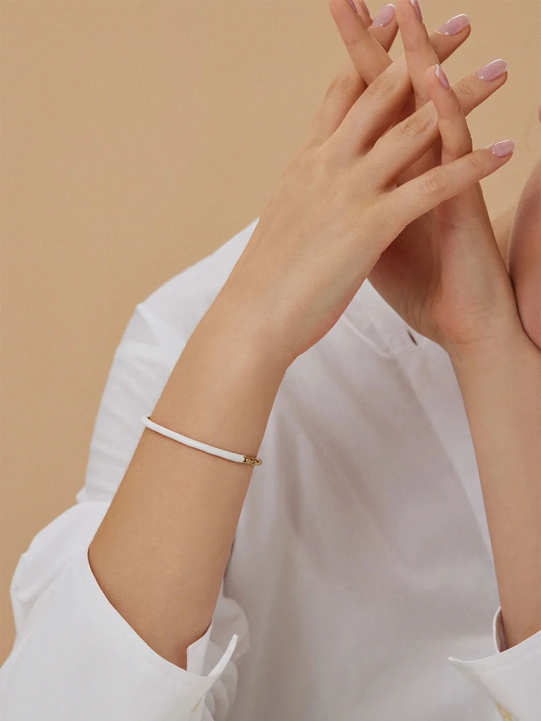 White Enamel Hinge Bangle