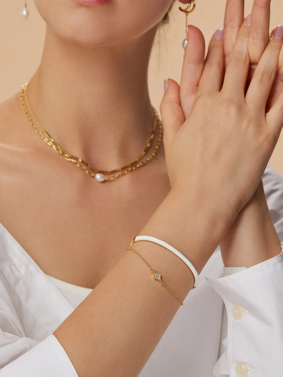 White Enamel Hinge Bangle