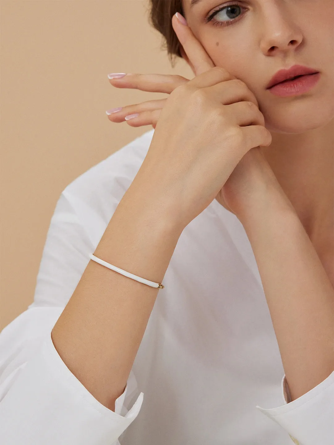 White Enamel Hinge Bangle