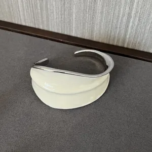 White Enamel Scroll Leaf Width Face Bangles Bracelet