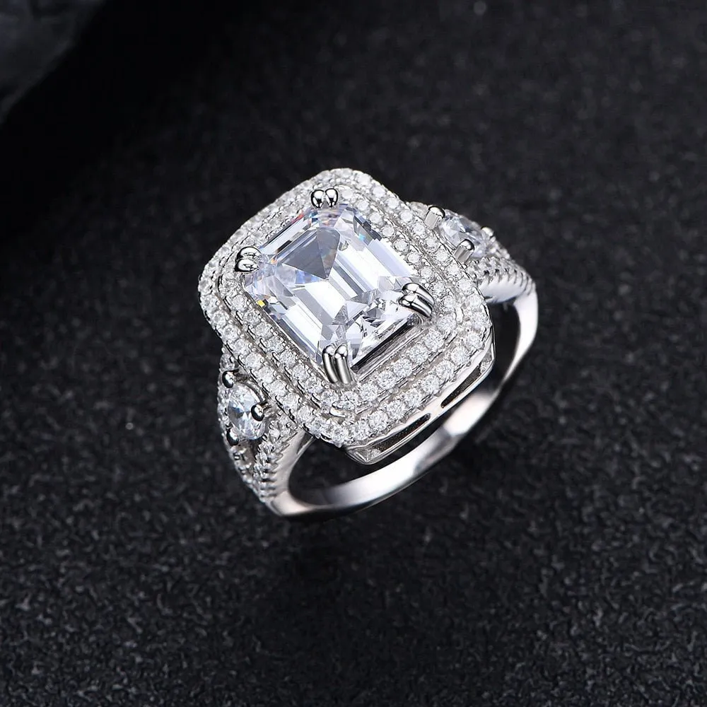 White Gold 4.0 ct Emerald Cut Halo Engagement Ring