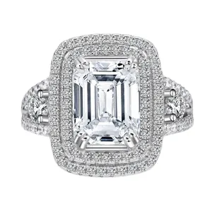 White Gold 4.0 ct Emerald Cut Halo Engagement Ring