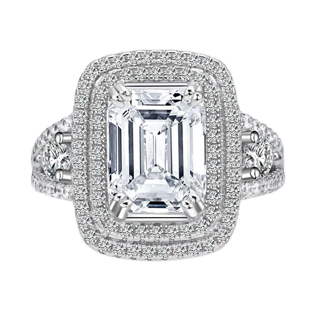 White Gold 4.0 ct Emerald Cut Halo Engagement Ring