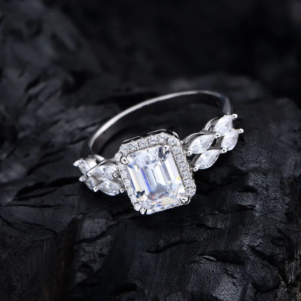 White Gold Emerald Cut Diamond Engagement Ring
