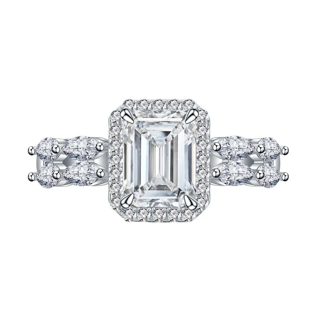 White Gold Emerald Cut Diamond Engagement Ring
