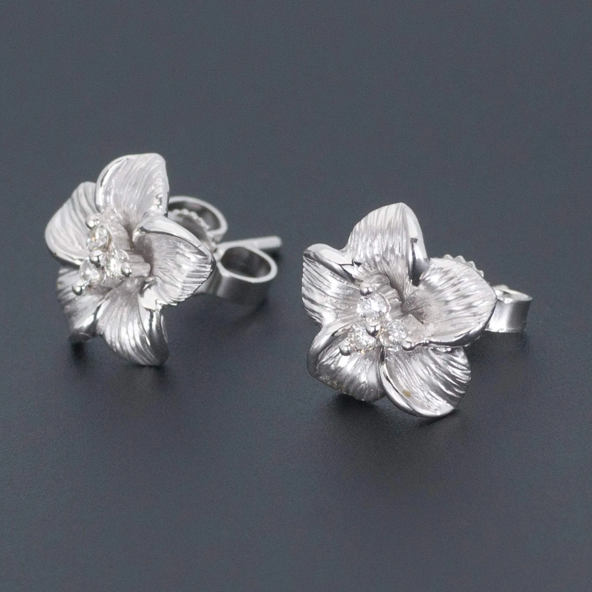 White Gold Flower Earrings | Vintage Diamond Flower Earrings