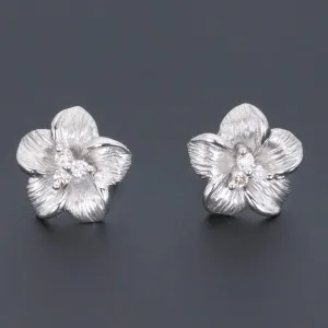 White Gold Flower Earrings | Vintage Diamond Flower Earrings