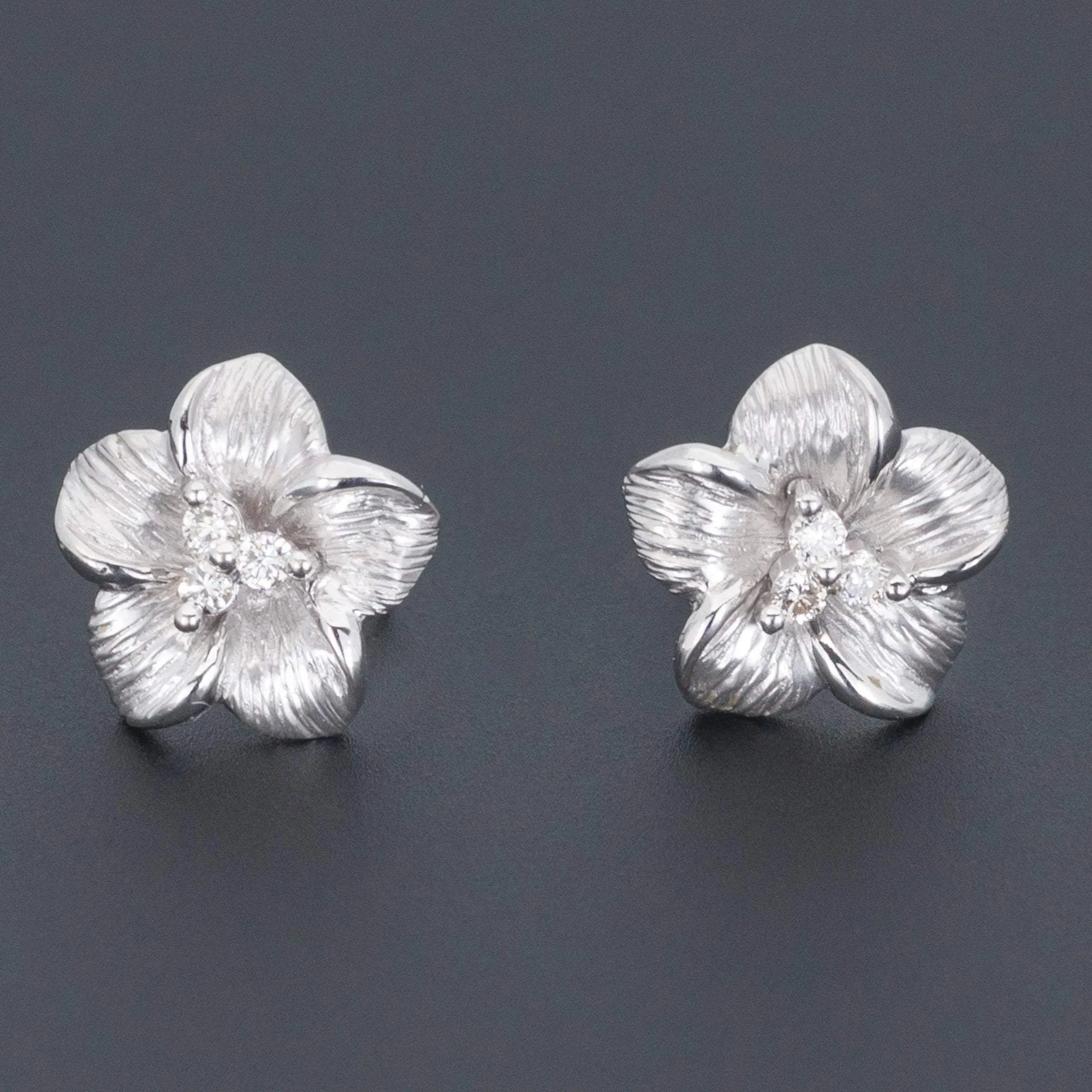 White Gold Flower Earrings | Vintage Diamond Flower Earrings