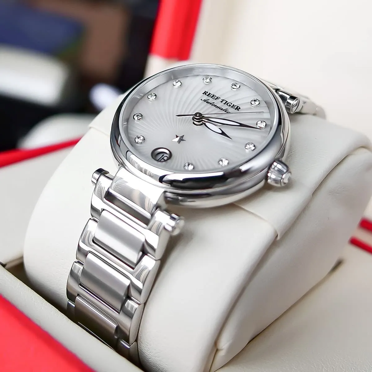 Women's Stainless Steel Diamond Automatic Wristwatch