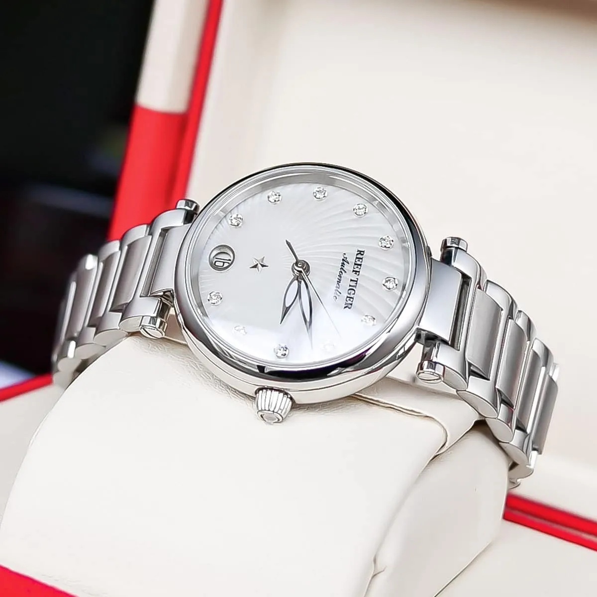 Women's Stainless Steel Diamond Automatic Wristwatch