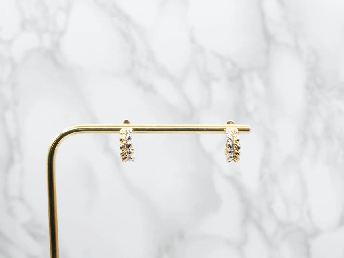 Woven Two Tone Gold Hoop Earrings