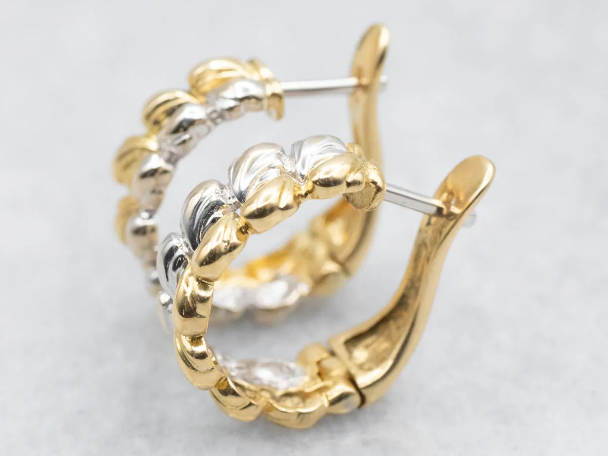 Woven Two Tone Gold Hoop Earrings
