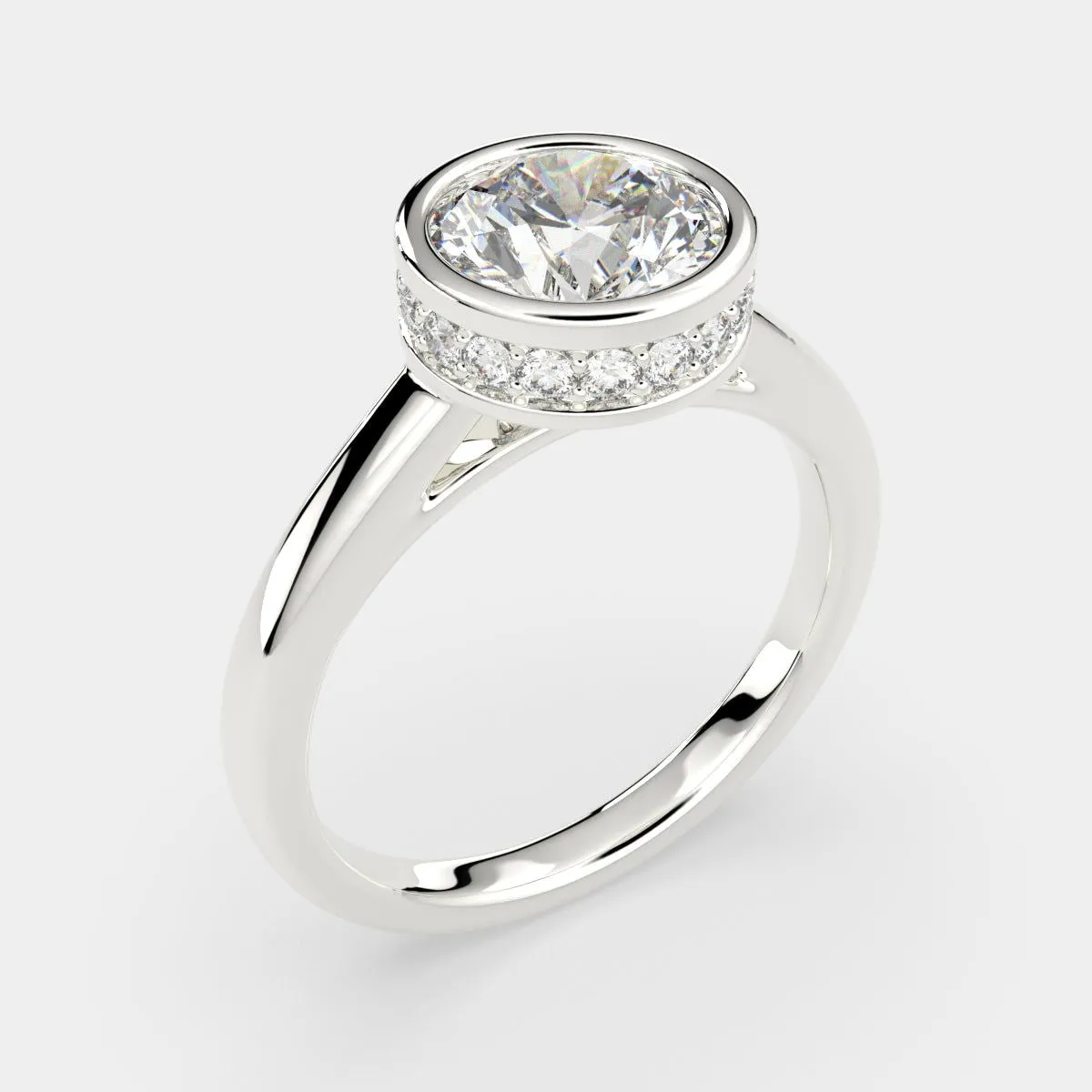 Xenia Round Cut Halo Pave Solitaire Engagement Ring Setting