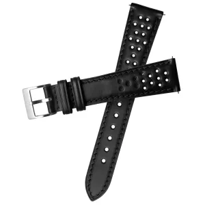 Xeric 20mm Horween Black Perforated Leather Strap Silver Buckle