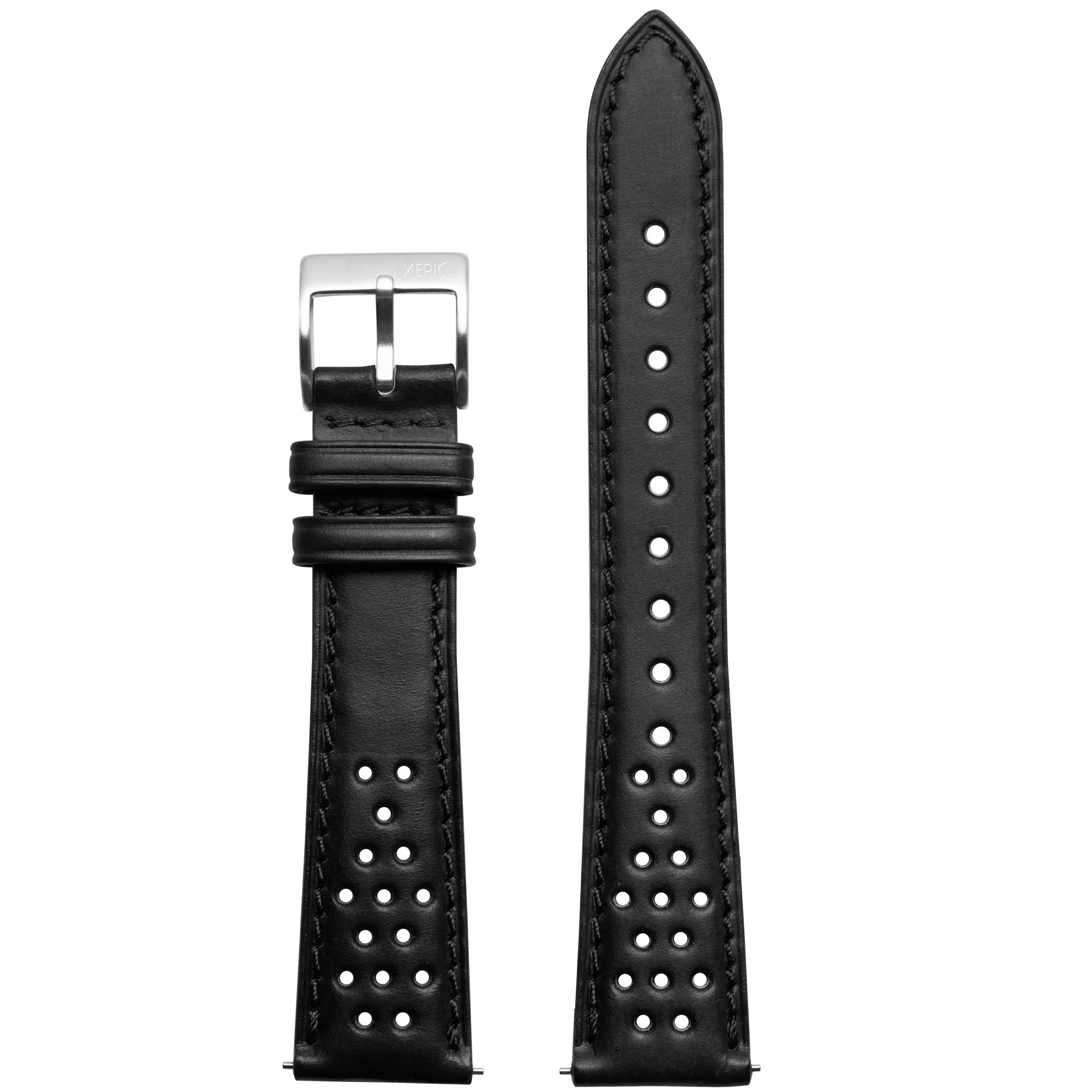 Xeric 20mm Horween Black Perforated Leather Strap Silver Buckle