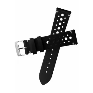 Xeric 20mm Horween Leather Racing Black Strap Silver Buckle