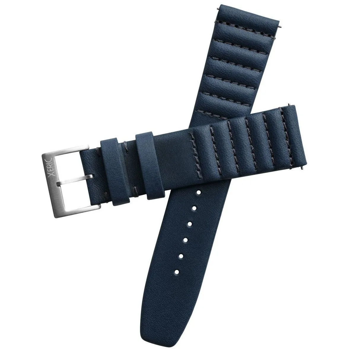 Xeric 22mm Ribbed Horween Leather Navy Strap Silver Buckle