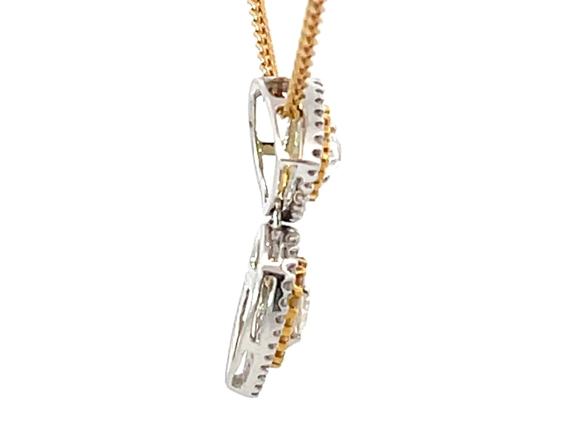 Yellow and White Diamond Halo Pear Shaped Necklace 18k Yellow Gold