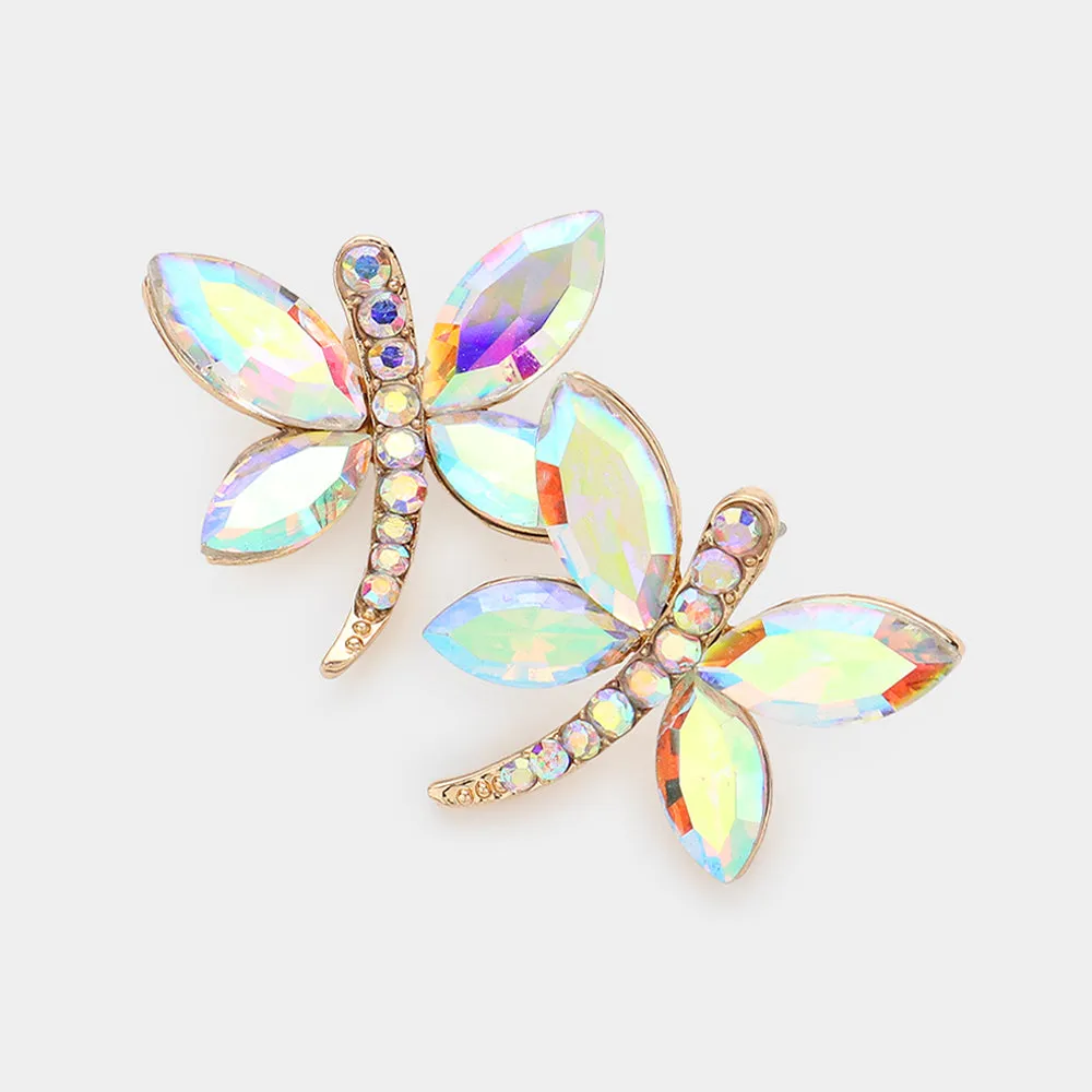 Young Girls AB Butterfly Crystal Earrings on Gold | Little Girls Earrings |  605243