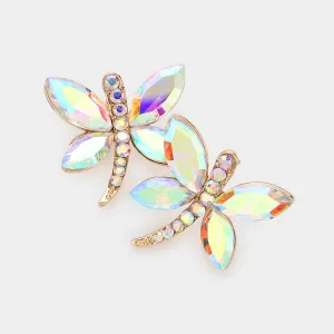 Young Girls AB Butterfly Crystal Earrings on Gold | Little Girls Earrings |  605243