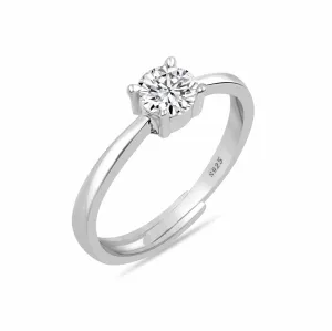 Zarkan 925 Silver Adjustable Solitaire Diamond Ring For Women
