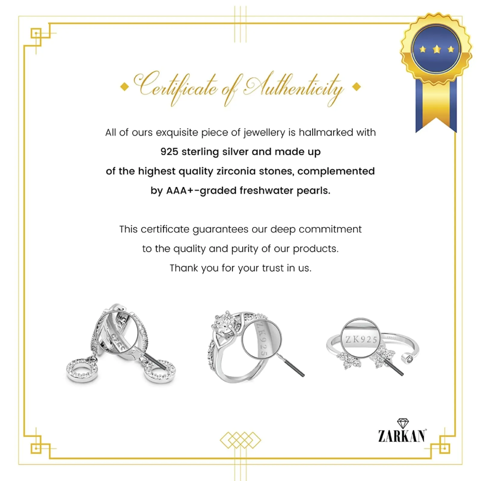 Zarkan 925 Silver Adjustable Solitaire Diamond Ring For Women
