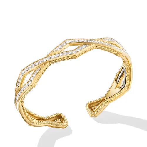 Zig Zag Stax Cuff Bracelet in 18K Yellow Gold with Diamonds, 13mm